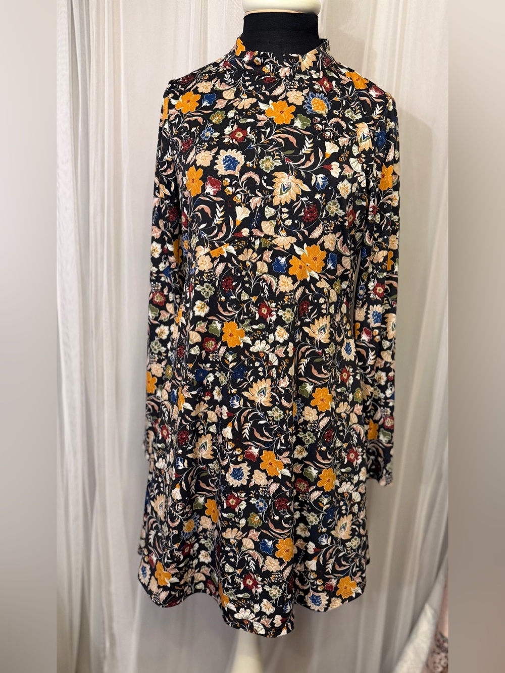 A’ltard State M Floral Mock Neck Long Sleeve Mini Dress Fall Boho
